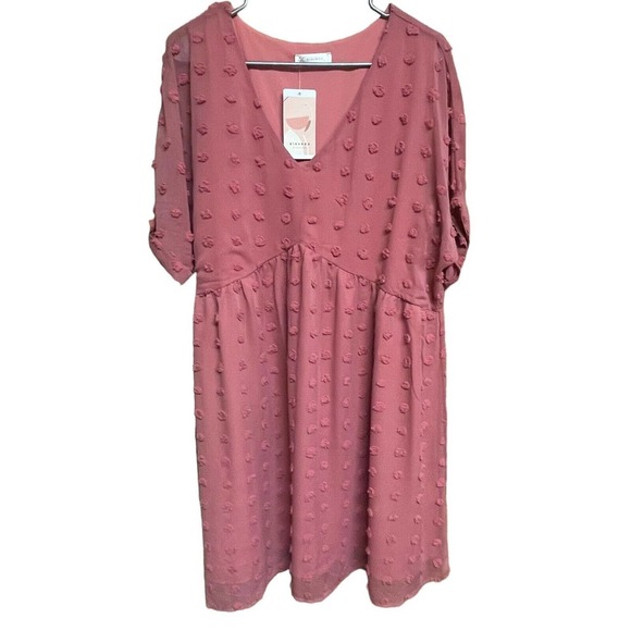 Kirundo Dress Women's Sz XL Swiss Dot Short Sleeve Dark Pink Lined New‎ - Picture 1 of 10
